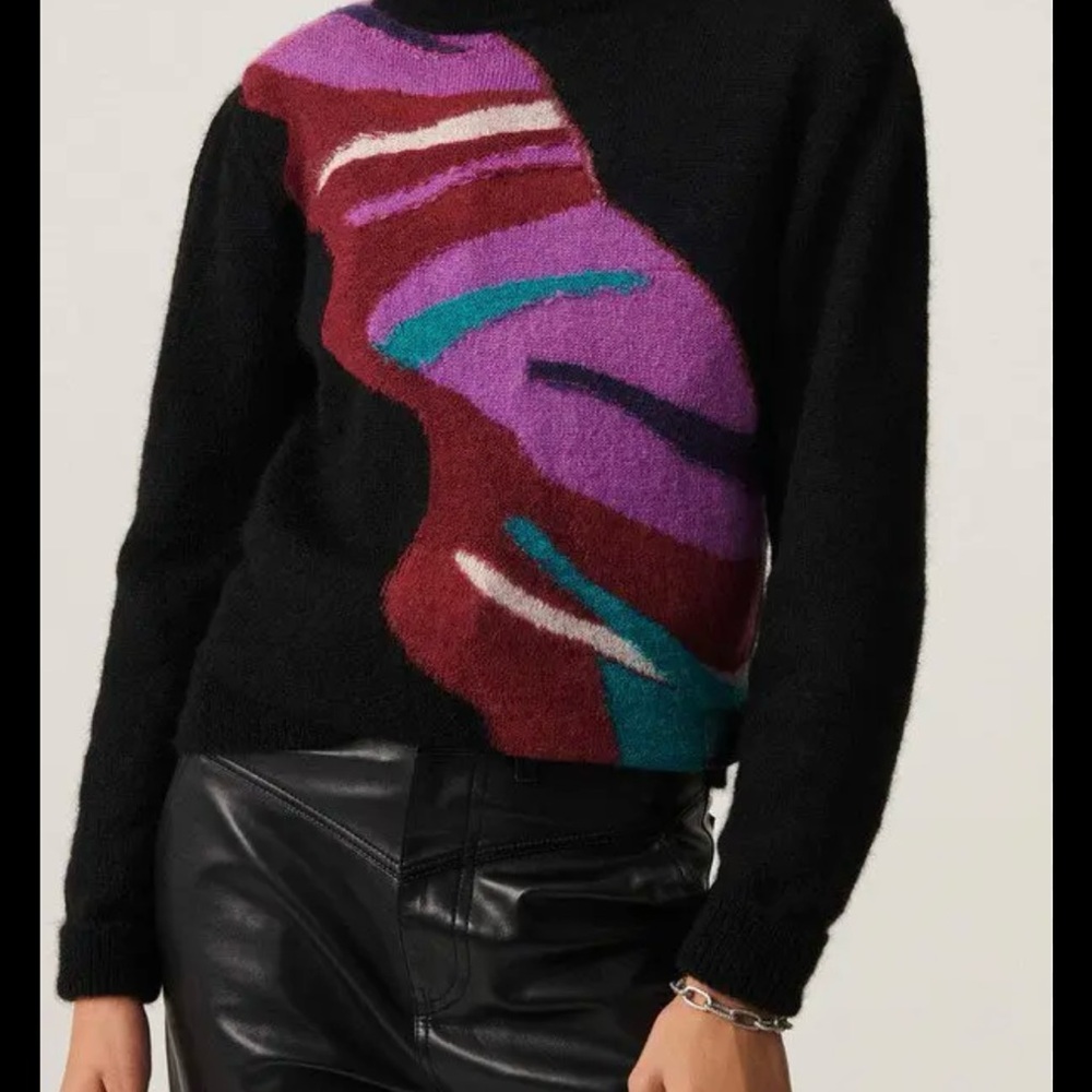 ba&sh Black Sweater with Purple and Red Abstract Design